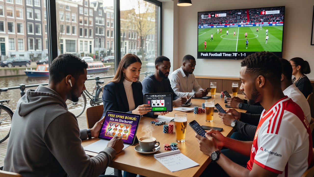 Gebruiker die mobiel schakelt tussen voetbalweddenschappen en live blackjack